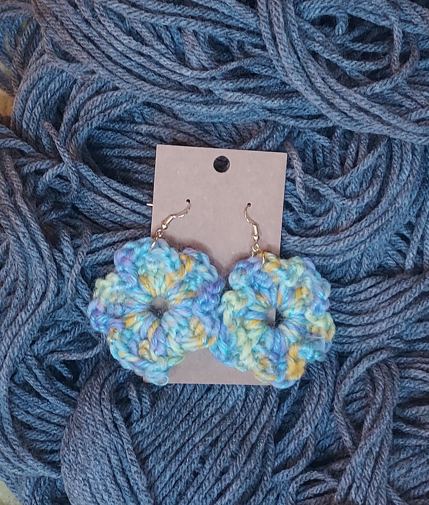 Blue and yellow flower earrings