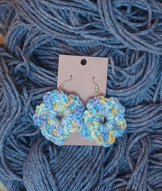 Blue and yellow flower earrings