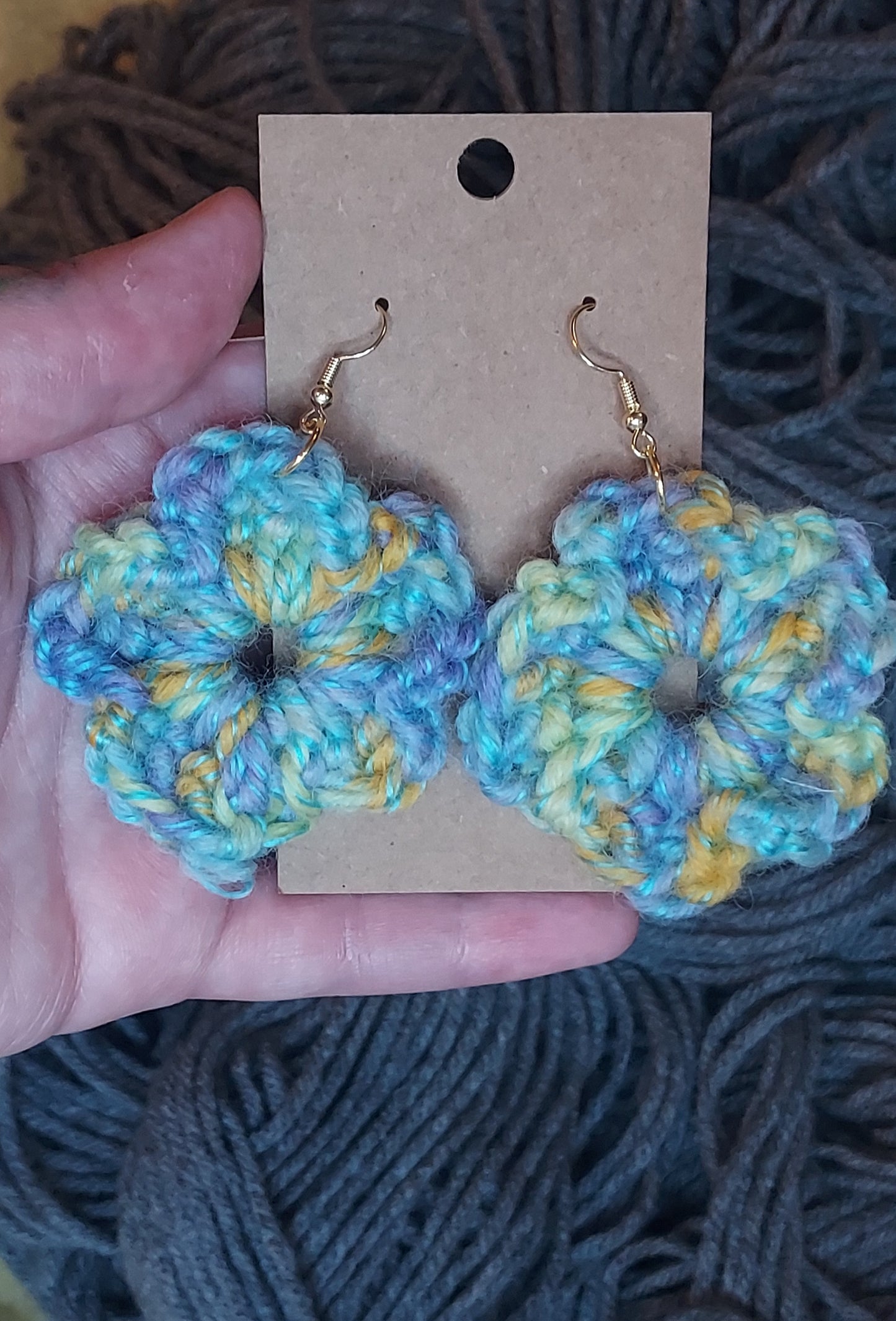 Blue and yellow flower earrings
