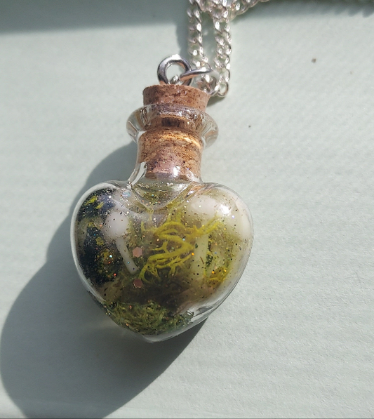 Mushroom & Moss Heart Bottle Necklace