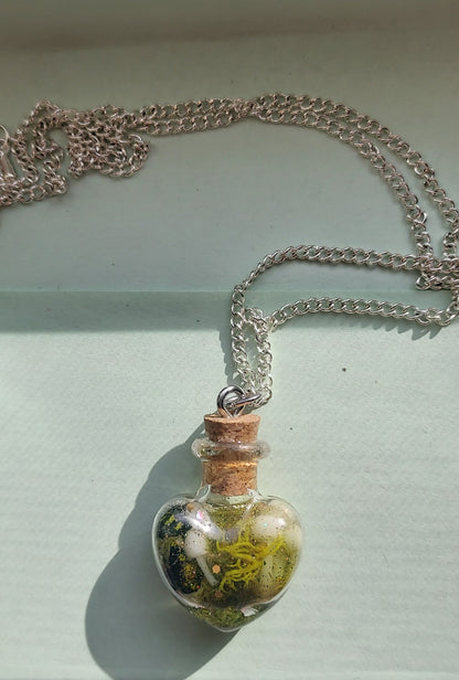 Mushroom & Moss Heart Bottle Necklace