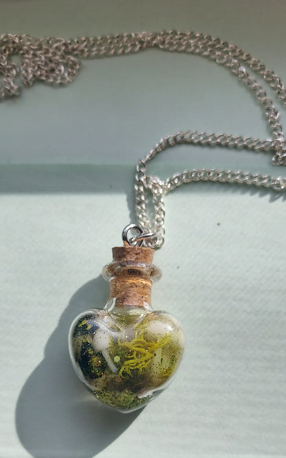 Mushroom & Moss Heart Bottle Necklace